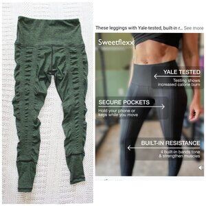 Sweetflexx Green Legging Four Resistance band Hight rise wrinkled pants Size 6